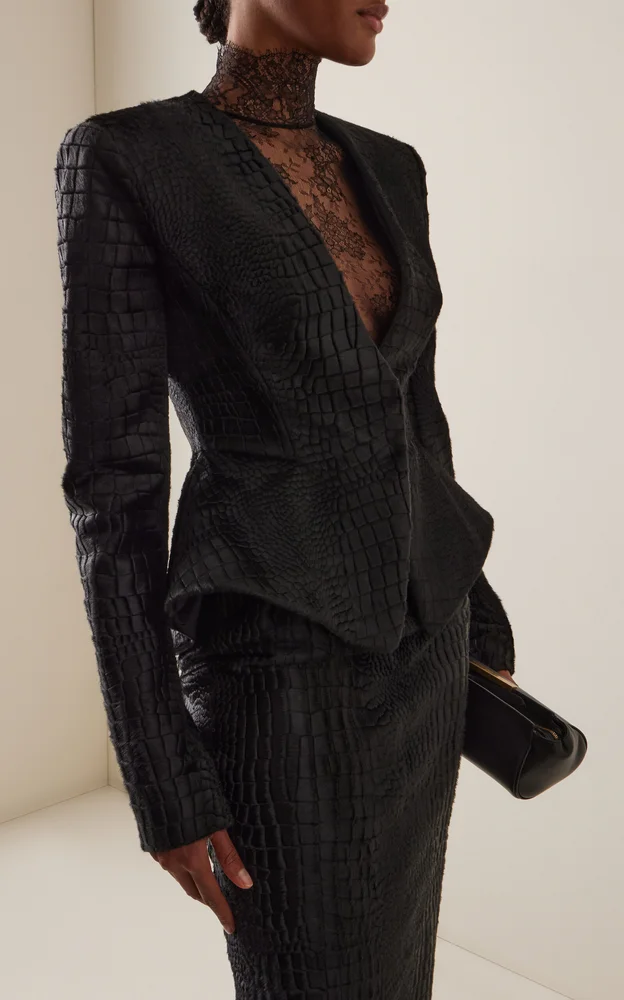 Croc-Embossed Pony Hair Blazer