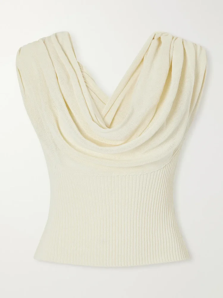 Meeka cowl-neck cotton-blend ribbed top