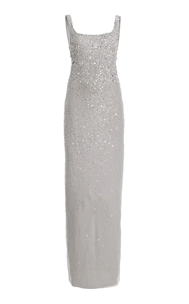 Embroidered Tulle Scoop-Neck Maxi Dress