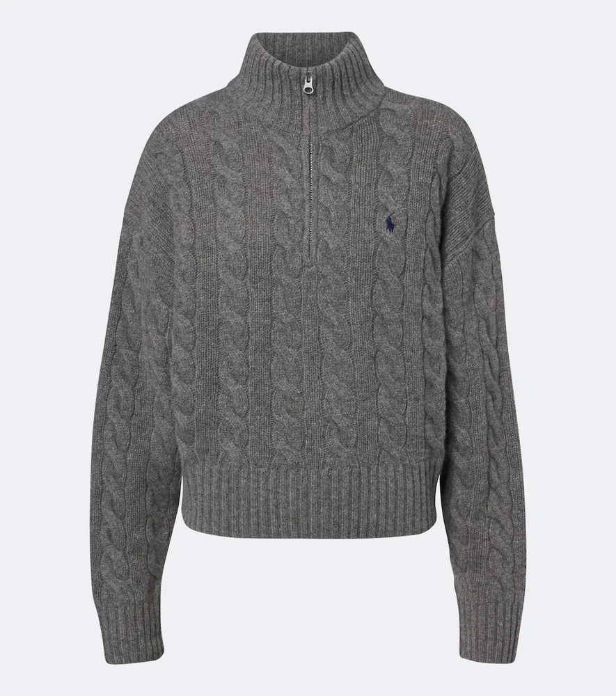 Cable-knit wool-blend half-zip sweater