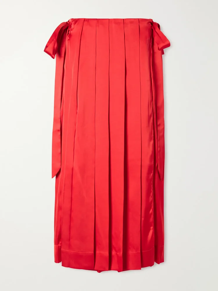 Pleated sheer satin midi skirt