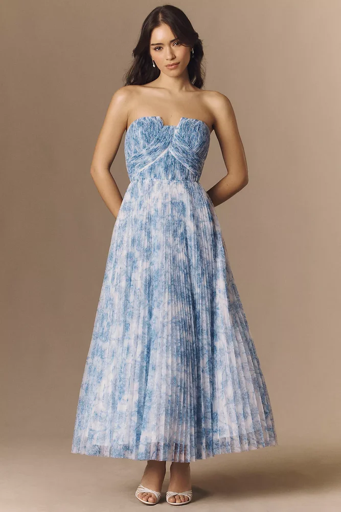 Corene Strapless Floral Tulle A-Line Midi Dress