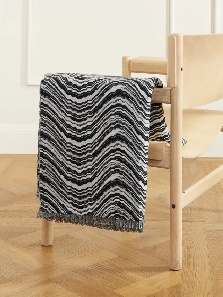 Fringed Striped Wool-Blend Throw
