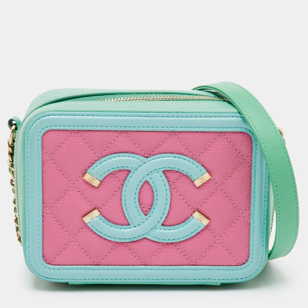 Filigree Vanity Mini Pink/Green Caviar Quilted Leather Bag