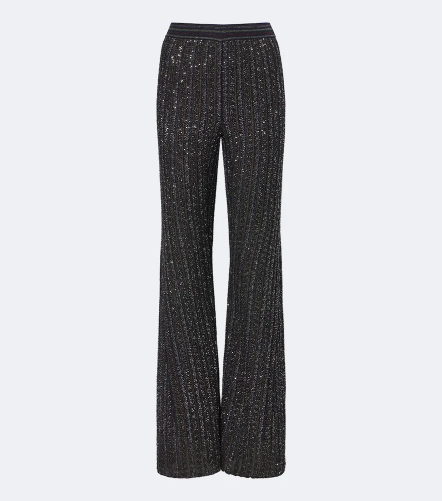 Knitted sequined flared pants