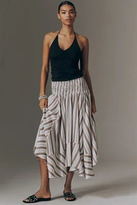 By Anthropologie Smocked-Waist Asymmetric Skirt