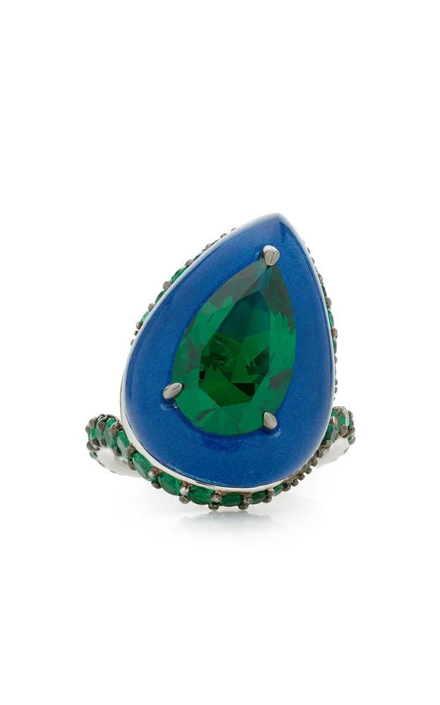 Elixir Rhodium Vermeil Spirulina and Emerald Ring