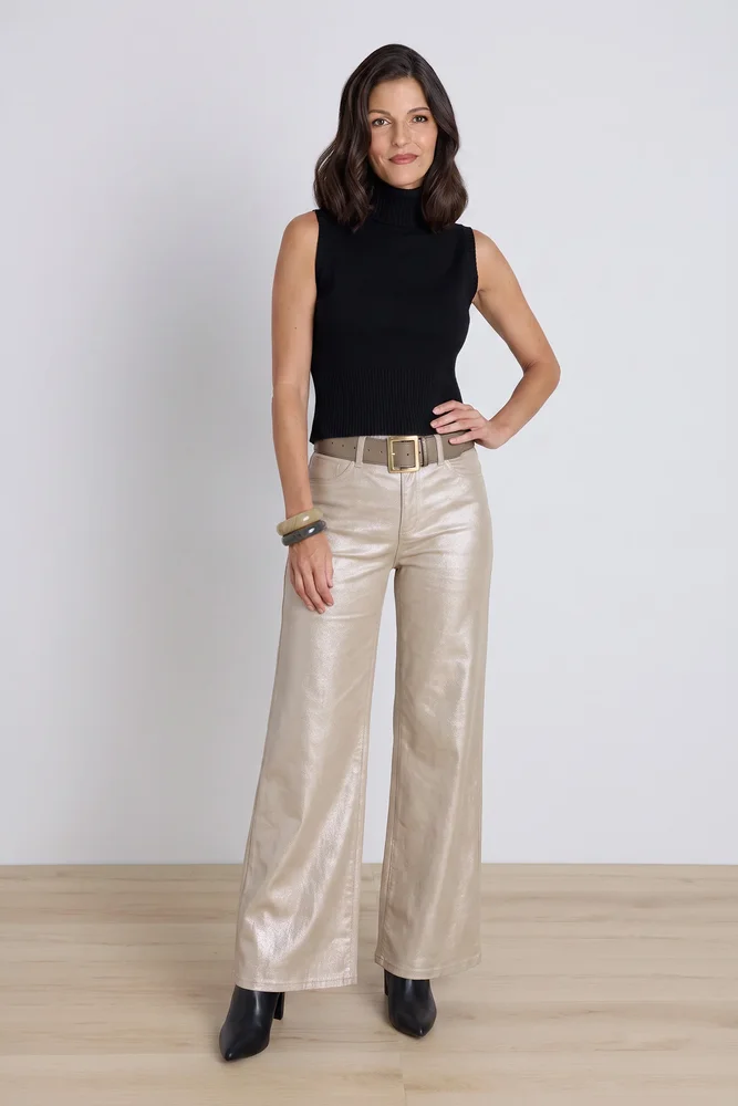 Celeste Coated Slim Palazzo Jean