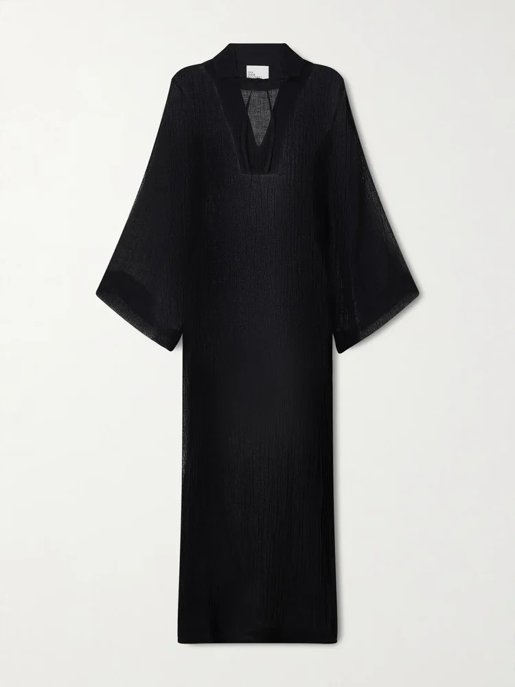 Crinkled linen-blend gauze kaftan