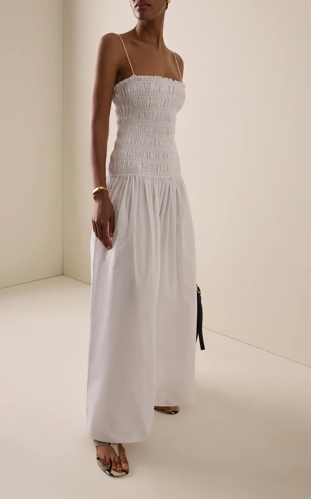 Shirred Cotton Drop-Waist Maxi Dress