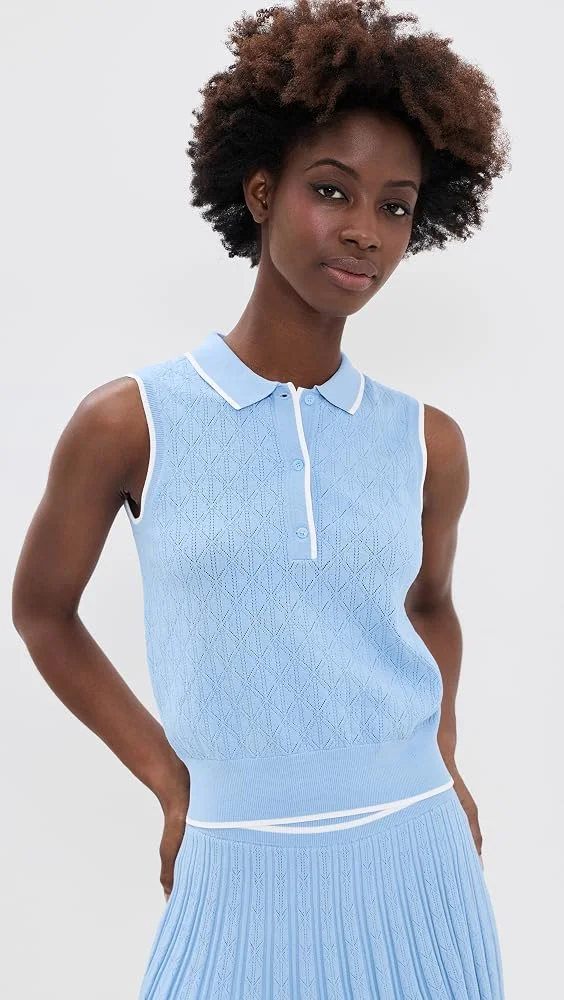 Pointelle Polo Top