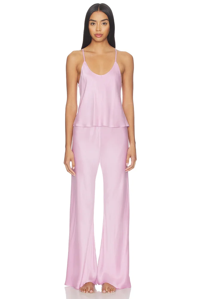 Washable Silk Bias Cami Pant Set in Lilac Bloom