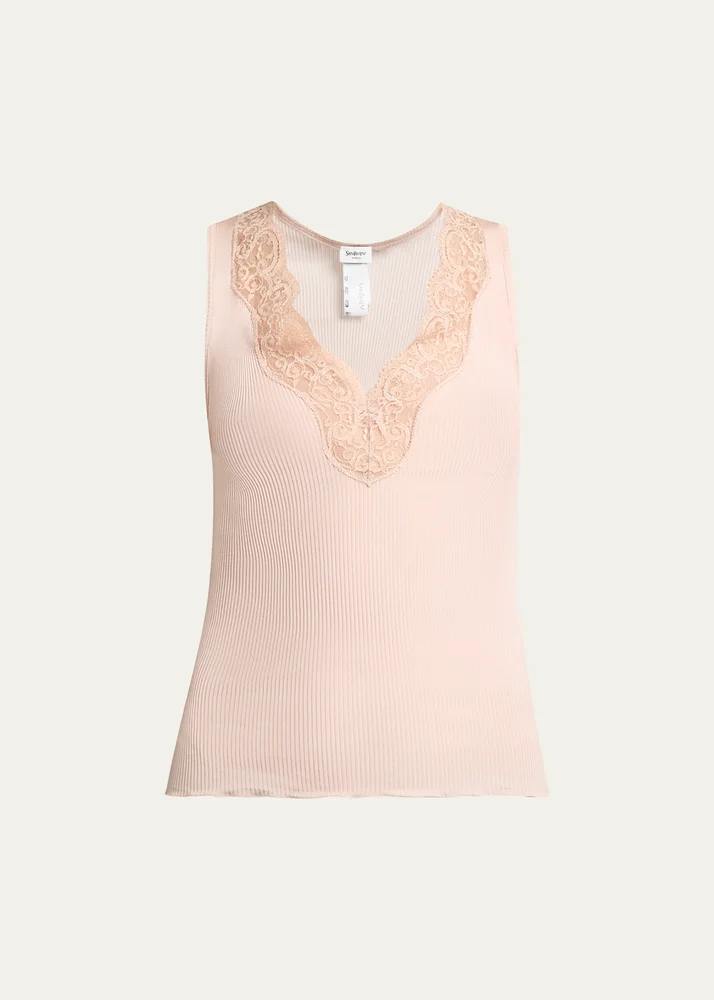 Ribbed Silk Laced Tank Top