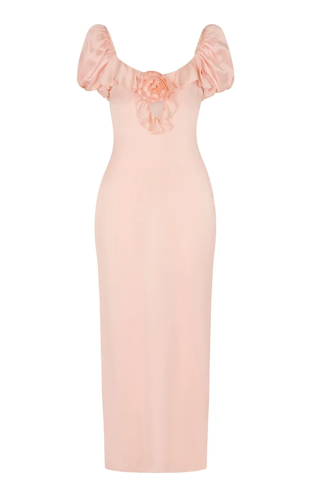 Eden Ruffled Satin Maxi Dress