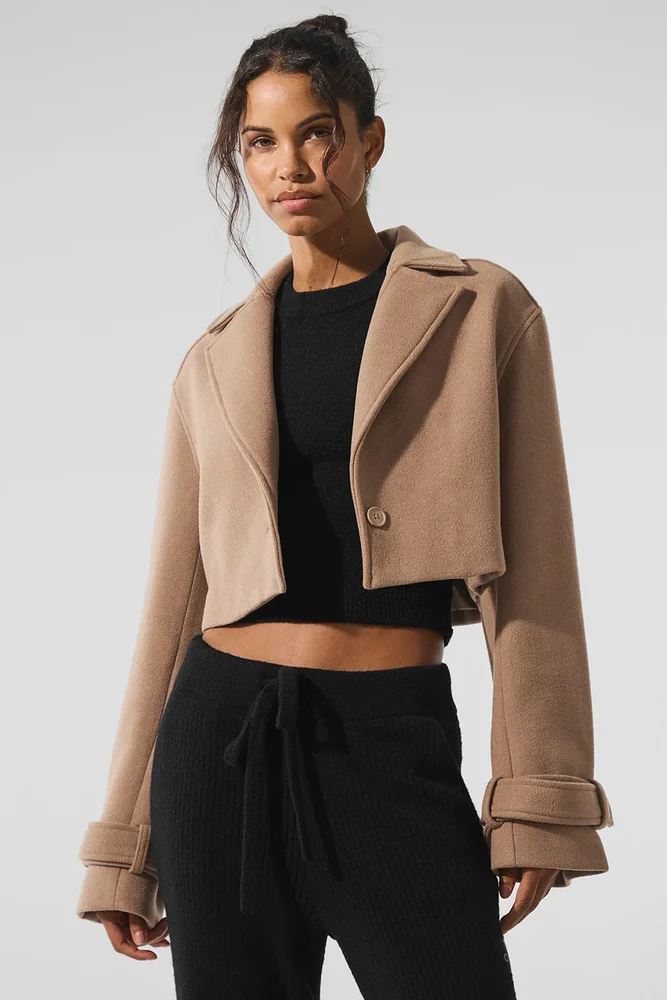 Alo Yoga Wool Cropped Metro Trench - Toasted Almond