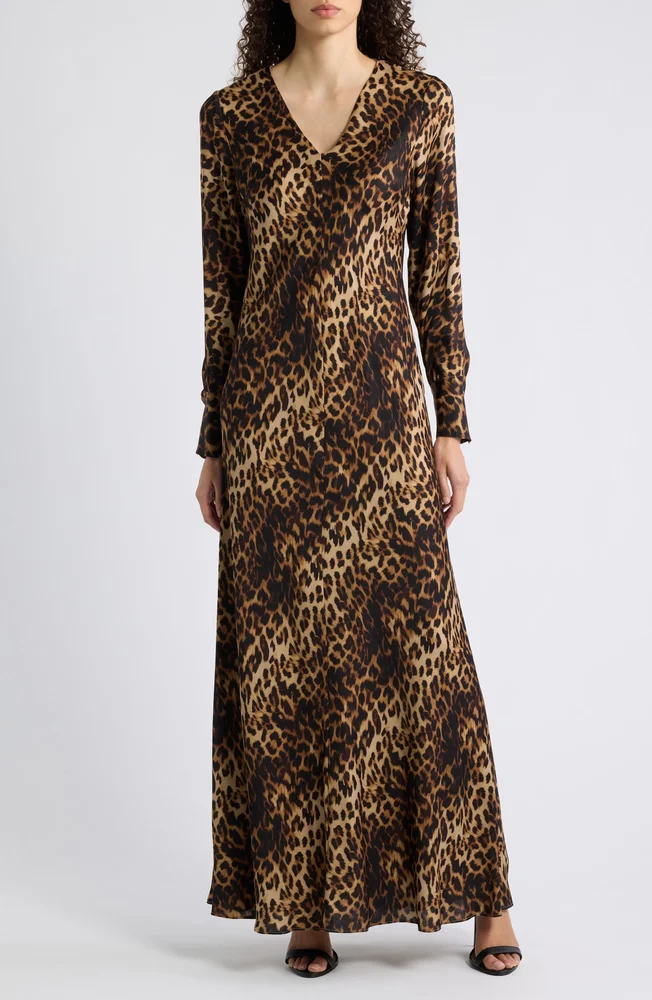 The Lauren Long Sleeve Cheetah Print Silk Blend Dress