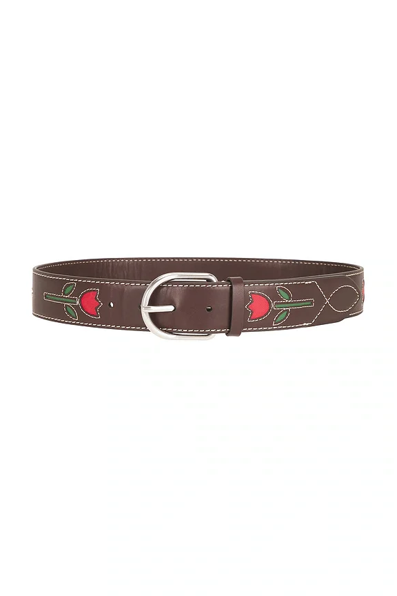 Espresso Vachetta With Tulips And Silver Hardware Belt