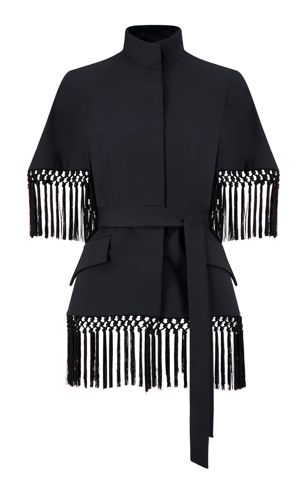 Stretch Cotton Fringed Cape