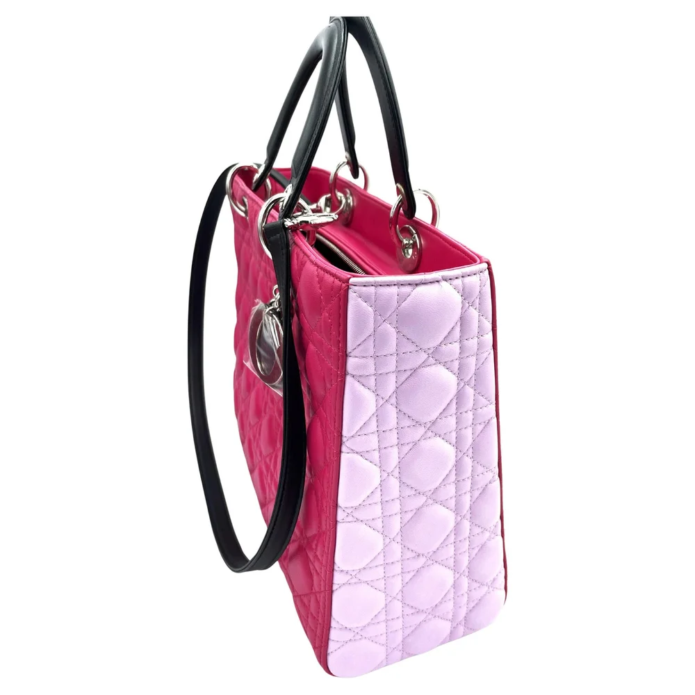 Pre-Owned Perfect Large Lady Dior Bag in Lilac Pink and Black Calfskin