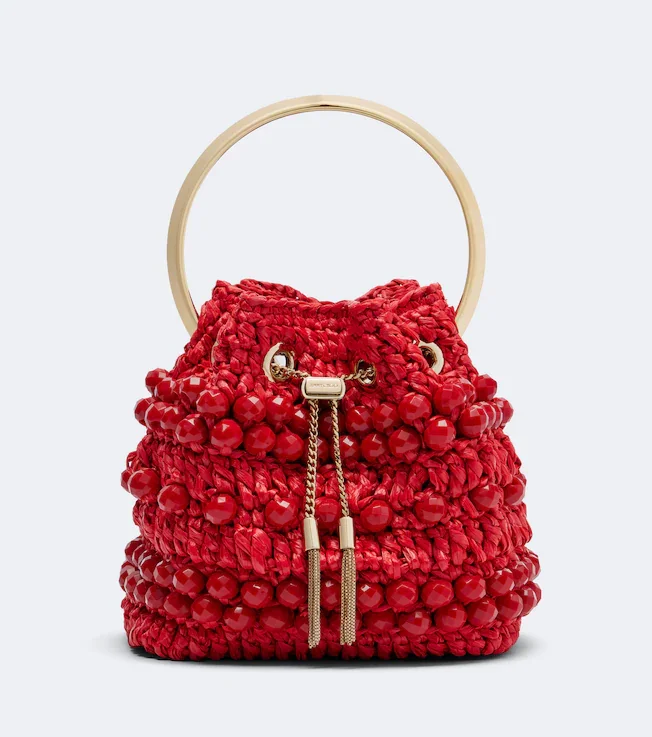 Bon Bon Small beaded raffia bucket bag