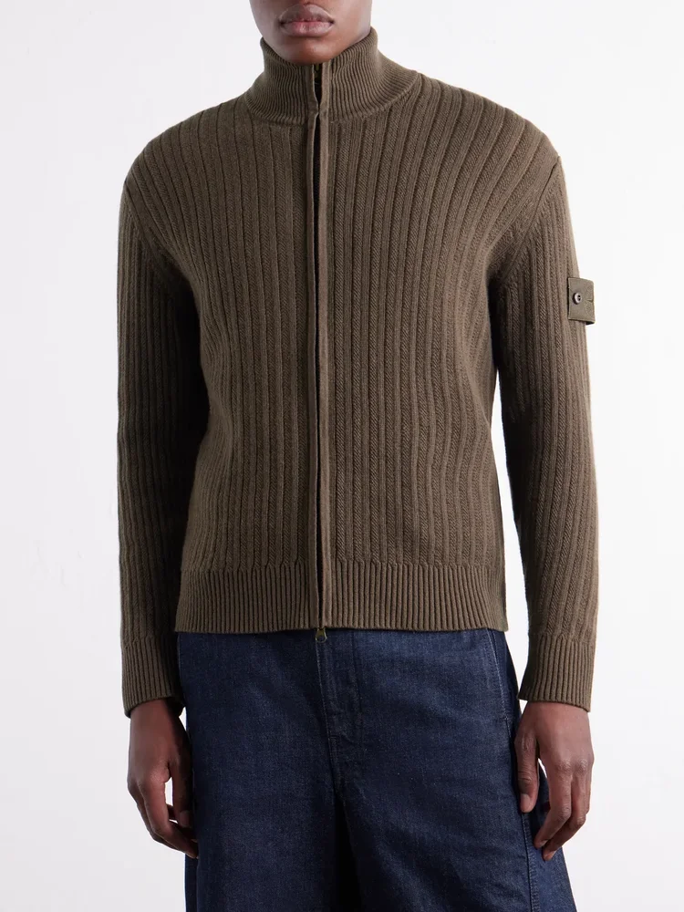 GHOST Ribbed Wool and Cashmere-Blend Zip-Up Cardigan