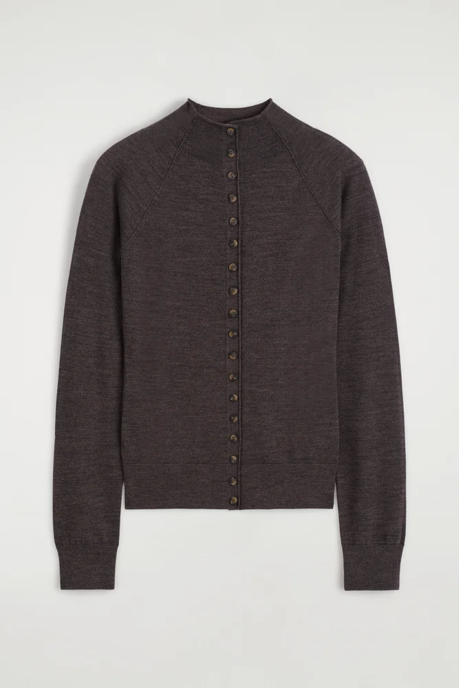 Merino Wool Mock-neck Cardigan