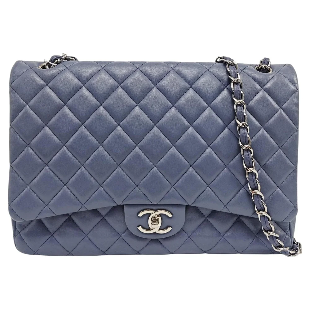 Pre-Owned Classic Flap Maxi Ash Navy Lambskin Double Flap