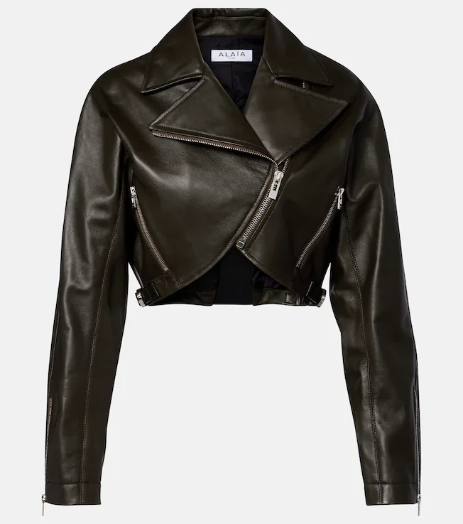 Cropped leather biker jacket