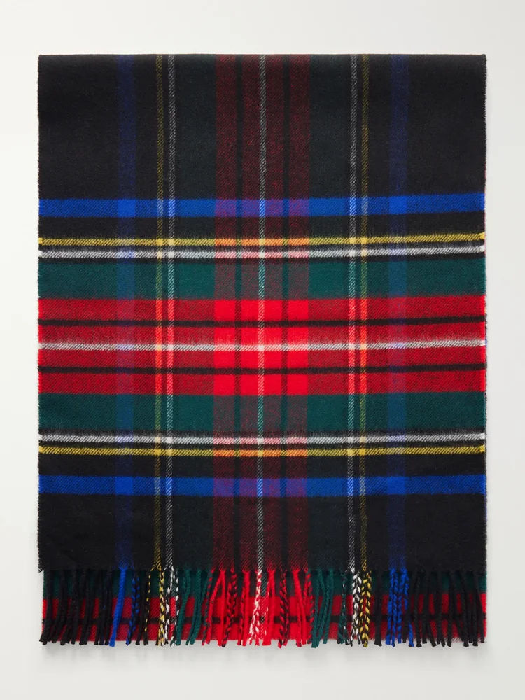 Fringed checked wool scarf