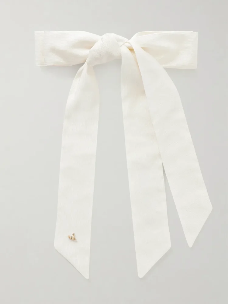 Julia bow-detailed embellished twill hair clip