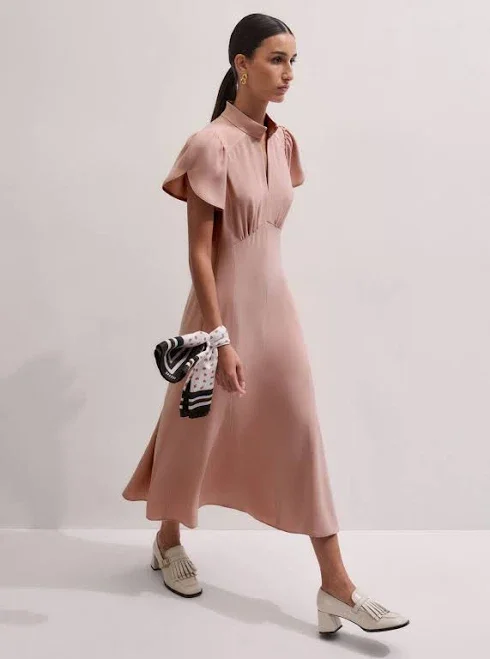 ME+EM Contrast Stitch Midi Dress Smoke Pink Women's