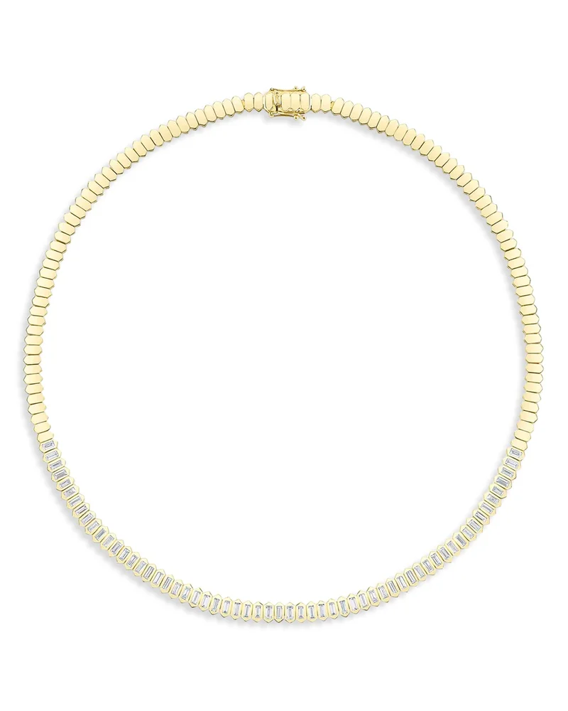 14K Yellow Gold Bailey Diamond Baguette Tennis Necklace, 17"