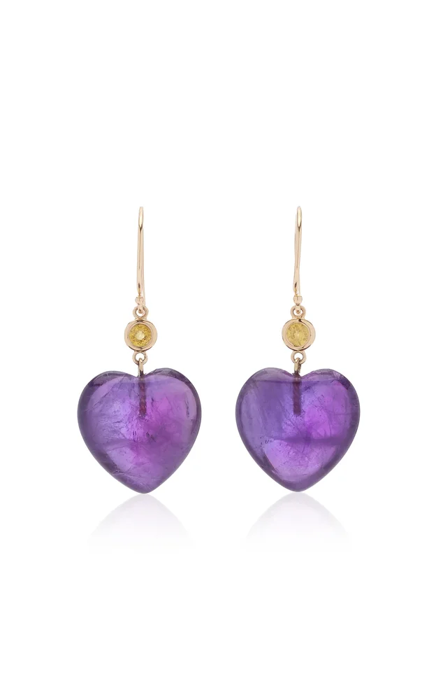 14K Yellow Gold Amethyst, Sapphire Earrings