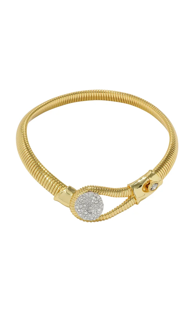 Solanales 14K Gold-Plated Crystal Pebble Collar Necklace