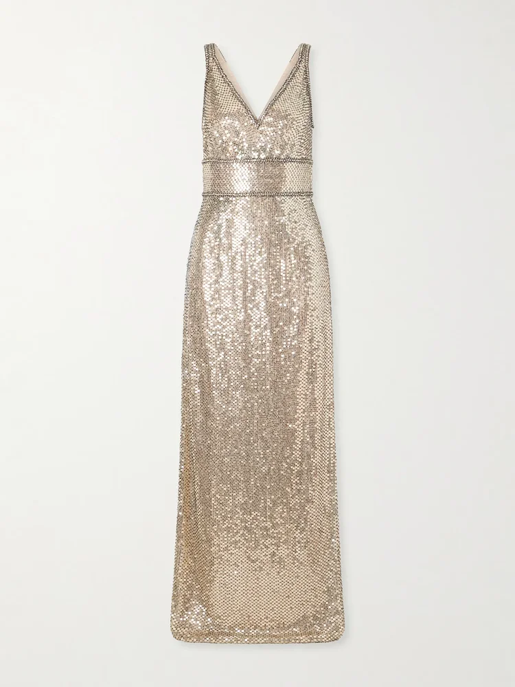 Odina crystal-embellished sequin tulle gown