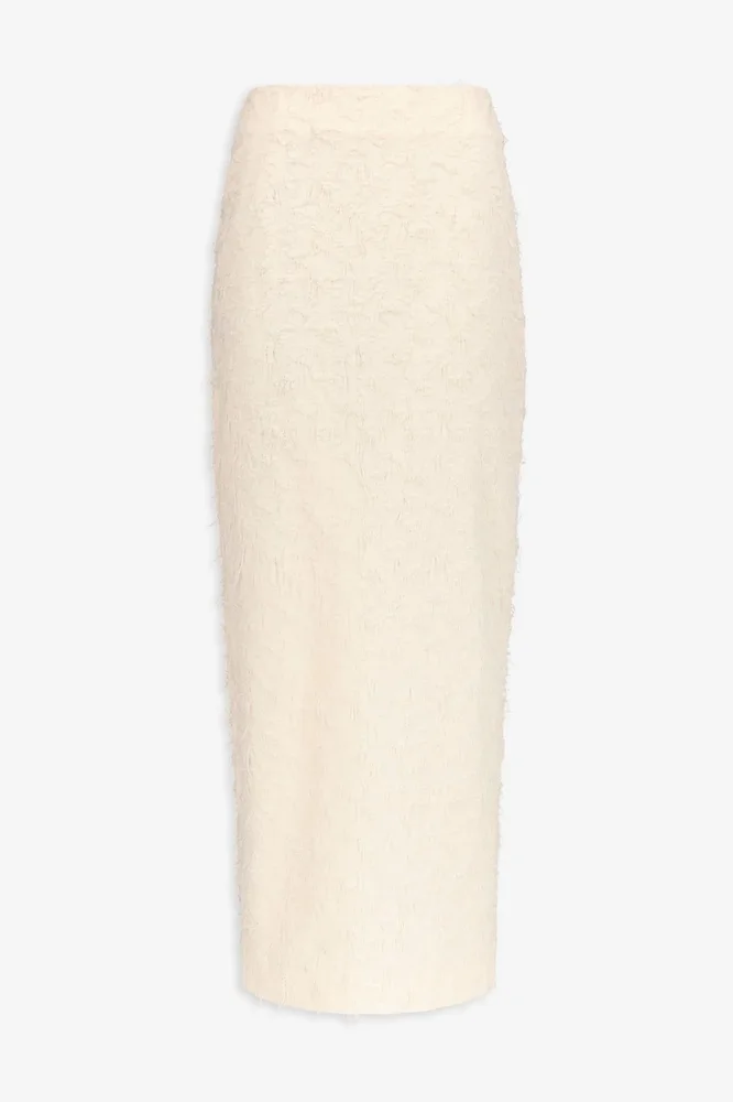 Textured pencil skirt with fringed thread finish - Ivory