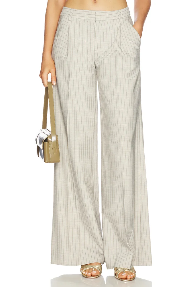 Allanah Mid Rise Trouser, Grey Tan Pinstripe