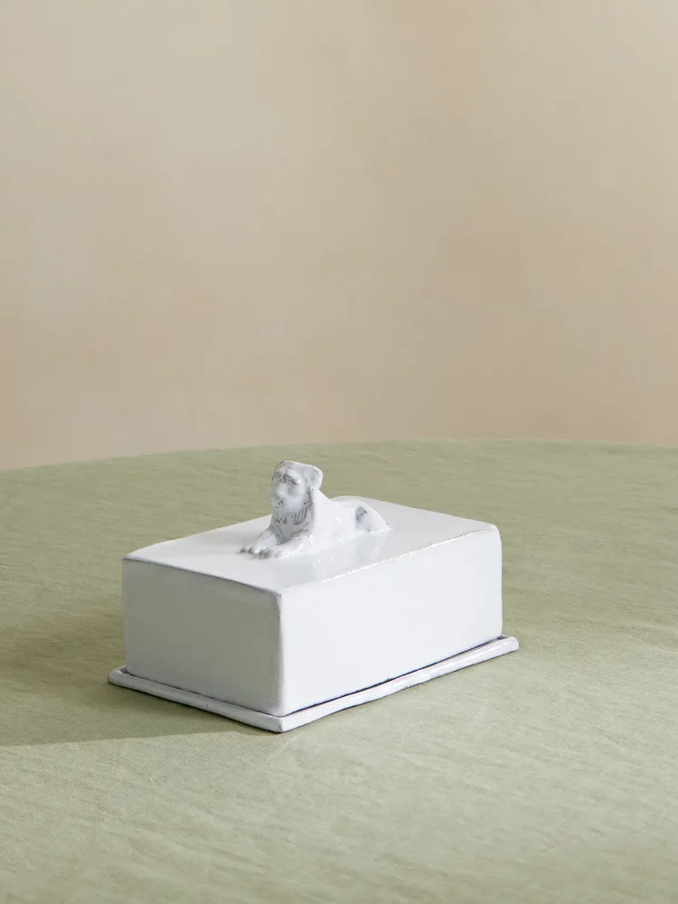 Lion ceramic butter dish