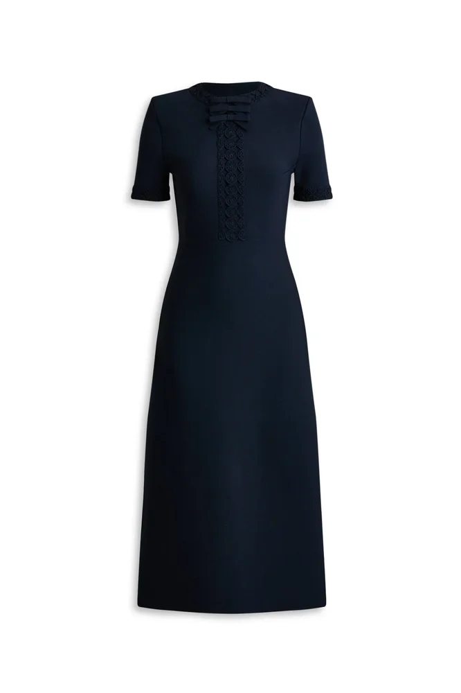 Crepe Knit Bow Dress, Navy