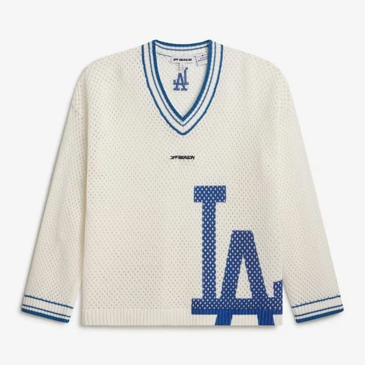 Women's White Los Angeles Dodgers Oversized Open-Knit Sweatshirt