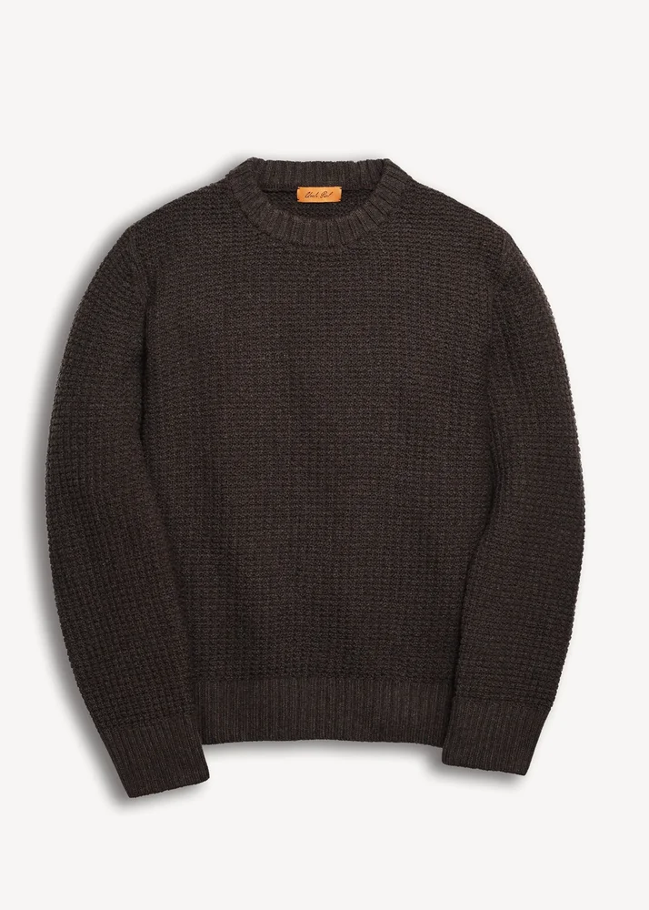 Extrafine Merino Waffle Crew Neck Sweater - Java Brown
