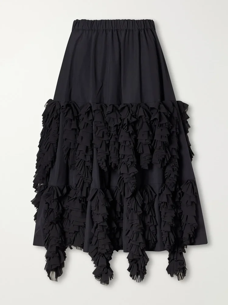 Tiered ruffled georgette midi skirt