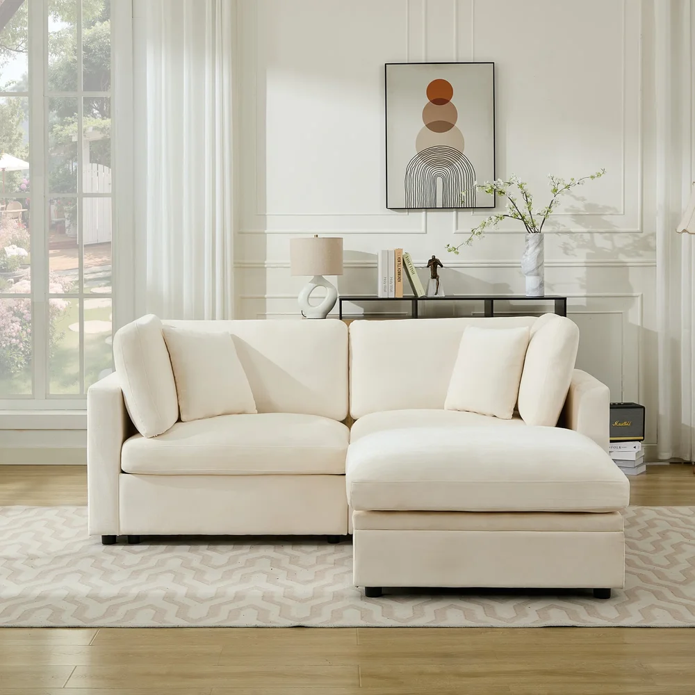 82.7" W Oversized Down-Filled 3-Seater Modular Sofa With Ottoman