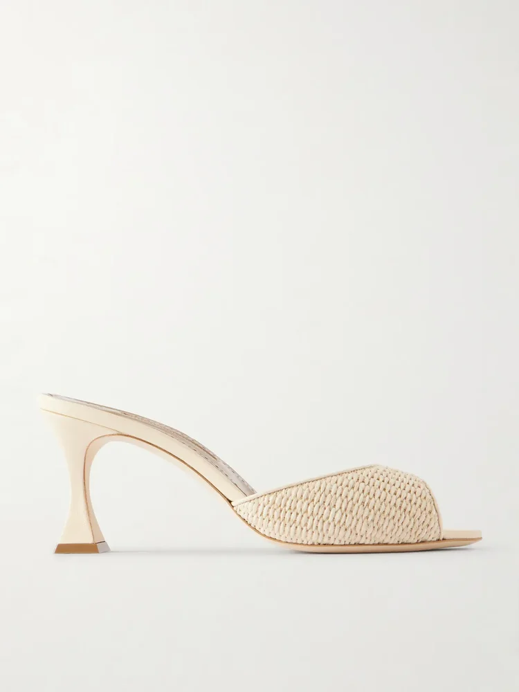 Jadara 70 leather-trimmed raffia mules