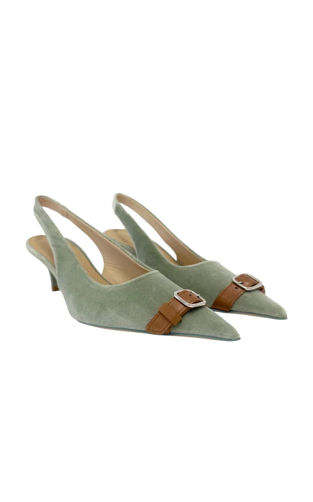 Buckle Velvet Slingback Pumps
