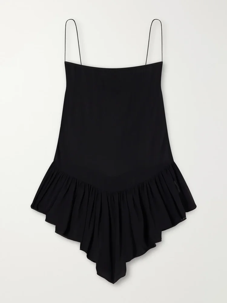 Harlowe asymmetric gathered silk-chiffon blouse