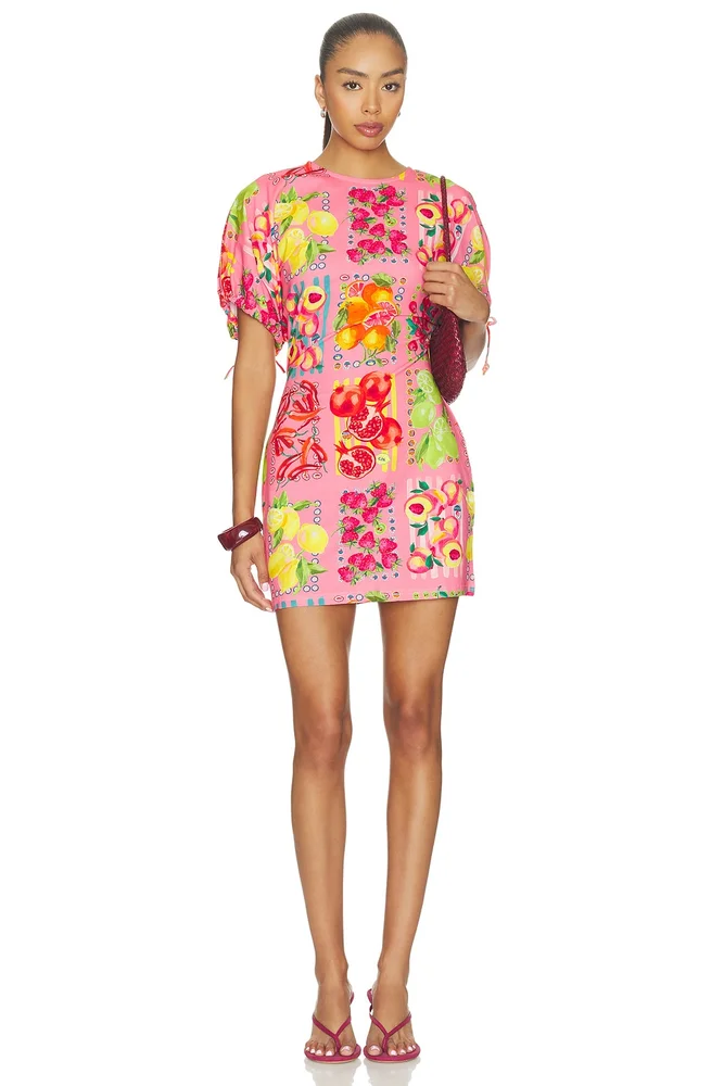 Pink Fruit Stamps Mini Dress
