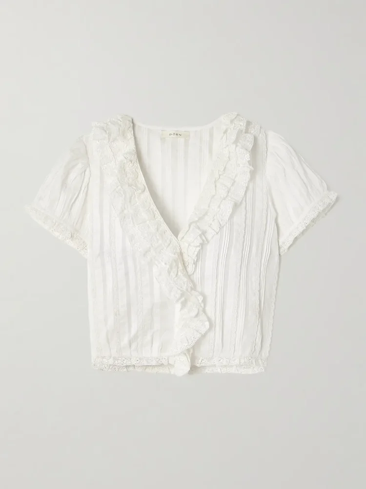 bernadette lace trimmed pintucked organic cotton voile blouse