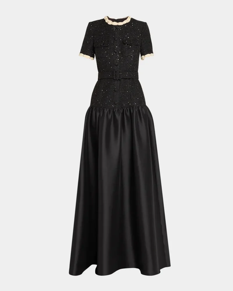 A-Line Sequin Tweed & Mikado Gown