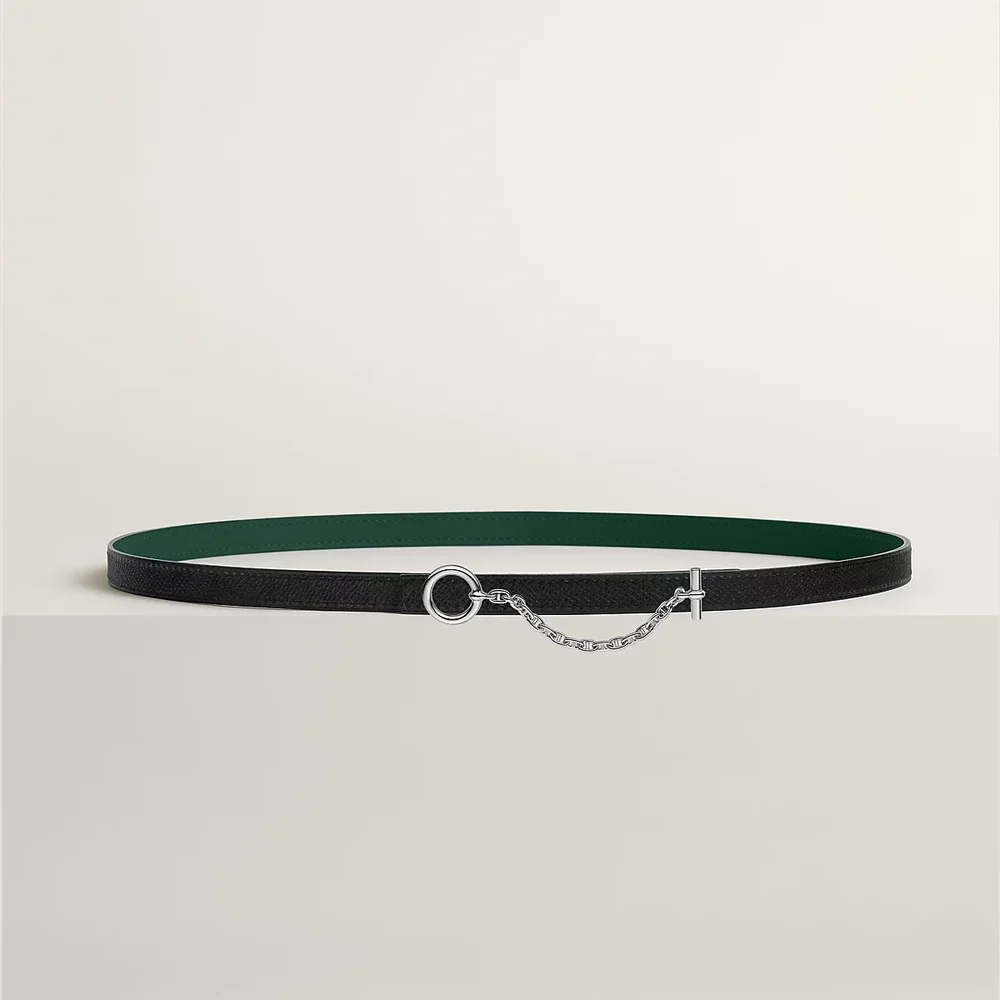 Carrousel belt buckle & Reversible leather strap 13 mm, Black